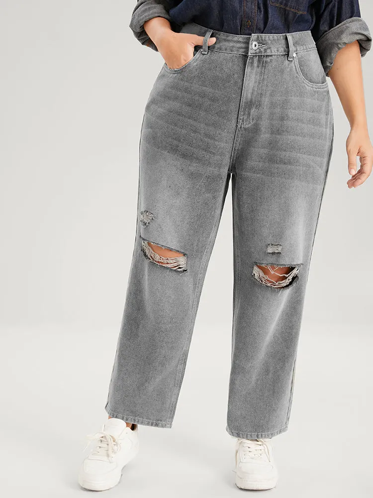 Boyfriend Wide Leg Non Stretchy High Rise Medium Wash Jeans sold by Bloomchic product image thumbnail 3