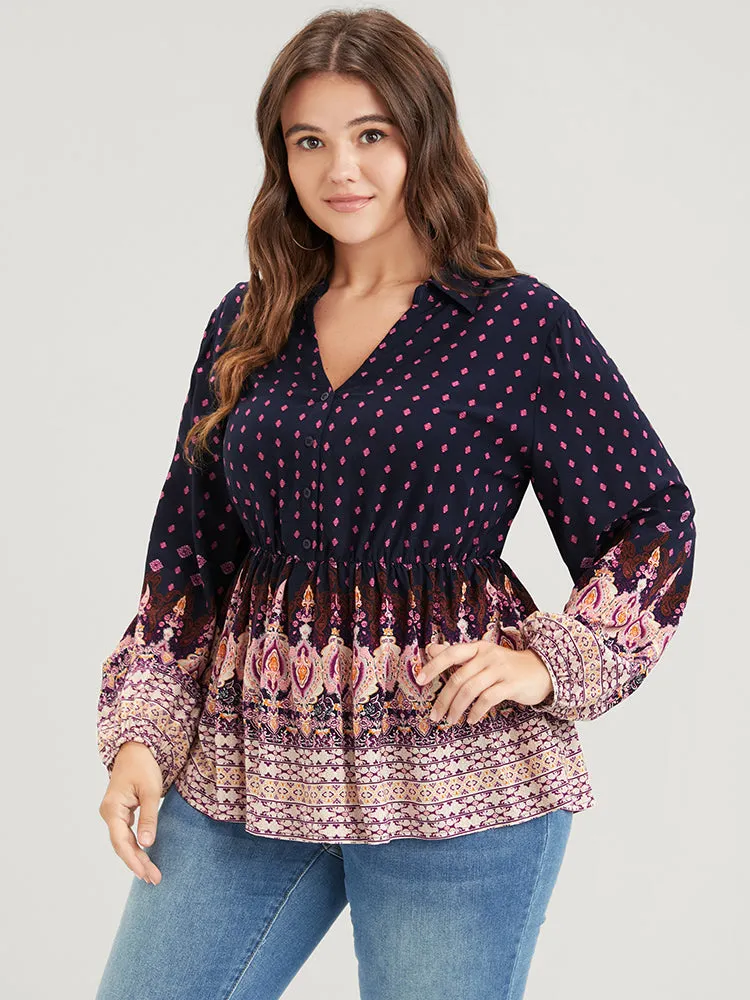 Floral Button Lantern Sleeve Elastic Waist Flutter Blouse sold by Bloomchic product image thumbnail 3