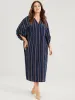 Asymmetrical Striped Patchwork Button Pocket Cuffed Sleeve Midi Dress sold by Bloomchic