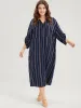 Asymmetrical Striped Patchwork Button Pocket Cuffed Sleeve Midi Dress sold by Bloomchic