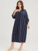 Asymmetrical Striped Patchwork Button Pocket Cuffed Sleeve Midi Dress sold by Bloomchic