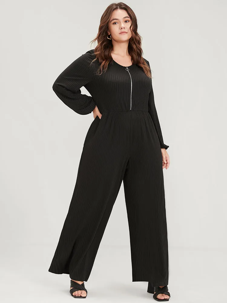 Plain Zipper Half Lantern Sleeve Pocket Rib Knit Jumpsuit sold by Bloomchic product image thumbnail 3
