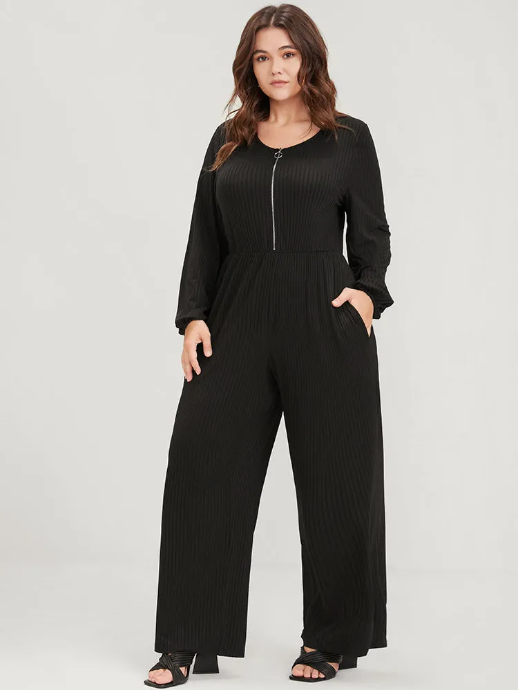 Plain Zipper Half Lantern Sleeve Pocket Rib Knit Jumpsuit sold by Bloomchic product image thumbnail 4