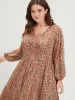 Ditsy Floral Lantern Sleeve Pocket V Neck Split Ruffles Dress sold by Bloomchic