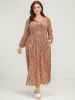 Ditsy Floral Lantern Sleeve Pocket V Neck Split Ruffles Dress sold by Bloomchic