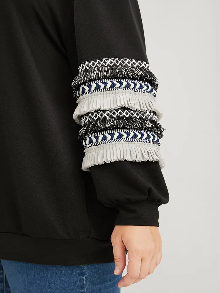 Plain Geometric Tape Fringe Trim Drop Shoulder Sweatshirt sold by Bloomchic product image thumbnail 5