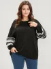 Plain Geometric Tape Fringe Trim Drop Shoulder Sweatshirt sold by Bloomchic