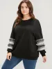 Plain Geometric Tape Fringe Trim Drop Shoulder Sweatshirt sold by Bloomchic
