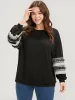 Plain Geometric Tape Fringe Trim Drop Shoulder Sweatshirt sold by Bloomchic
