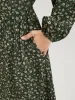 Ditsy Floral Pocket Puff Sleeve Fake Button Ruffles Hem Dress sold by Bloomchic