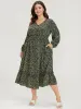 Ditsy Floral Pocket Puff Sleeve Fake Button Ruffles Hem Dress sold by Bloomchic