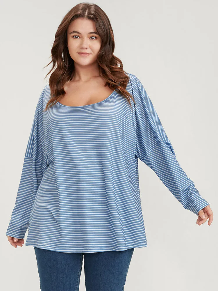 Striped Print Scoop Neck Long Tee sold by Bloomchic product image thumbnail 3