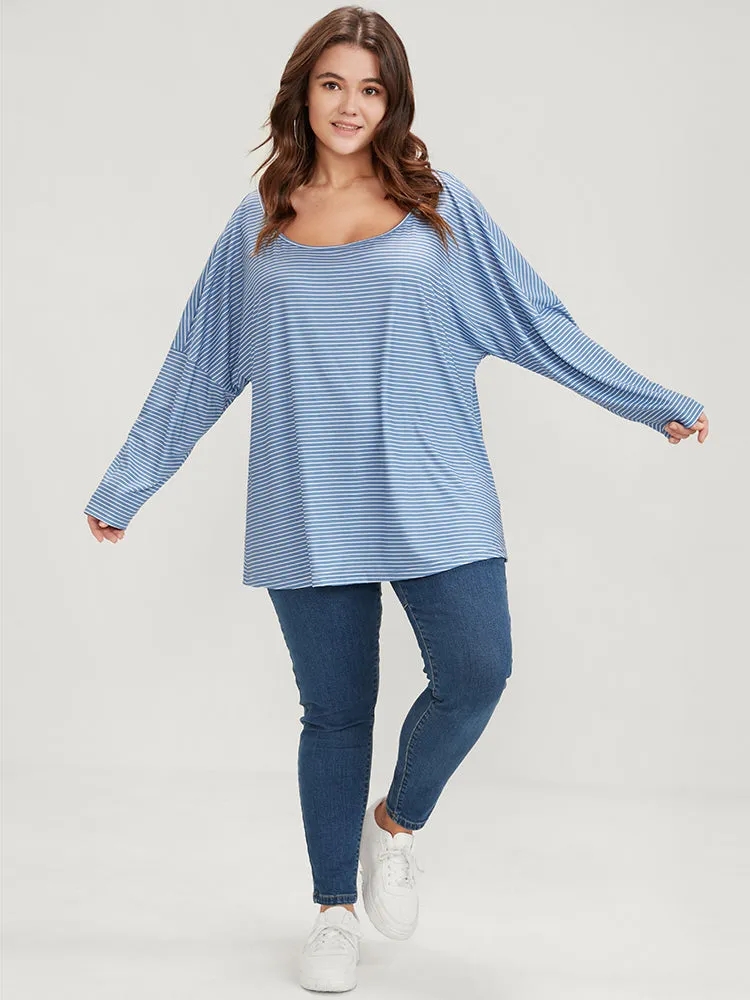 Striped Print Scoop Neck Long Tee sold by Bloomchic product image thumbnail 2