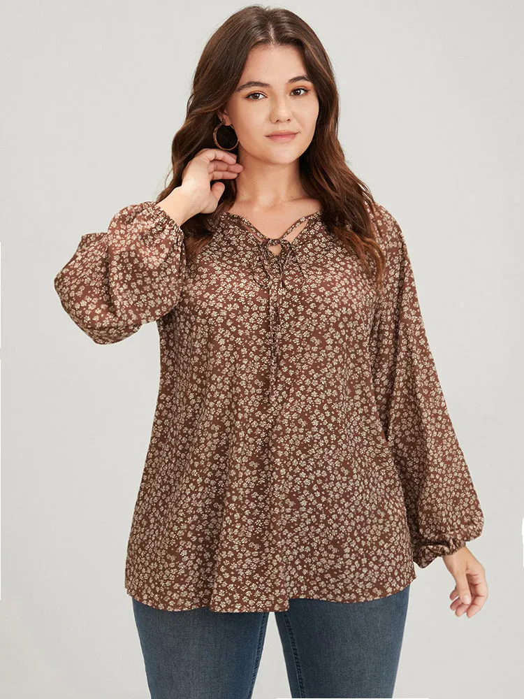 Ditsy Floral Lantern Sleeve Ties V Neck Blouse sold by Bloomchic product image thumbnail 5