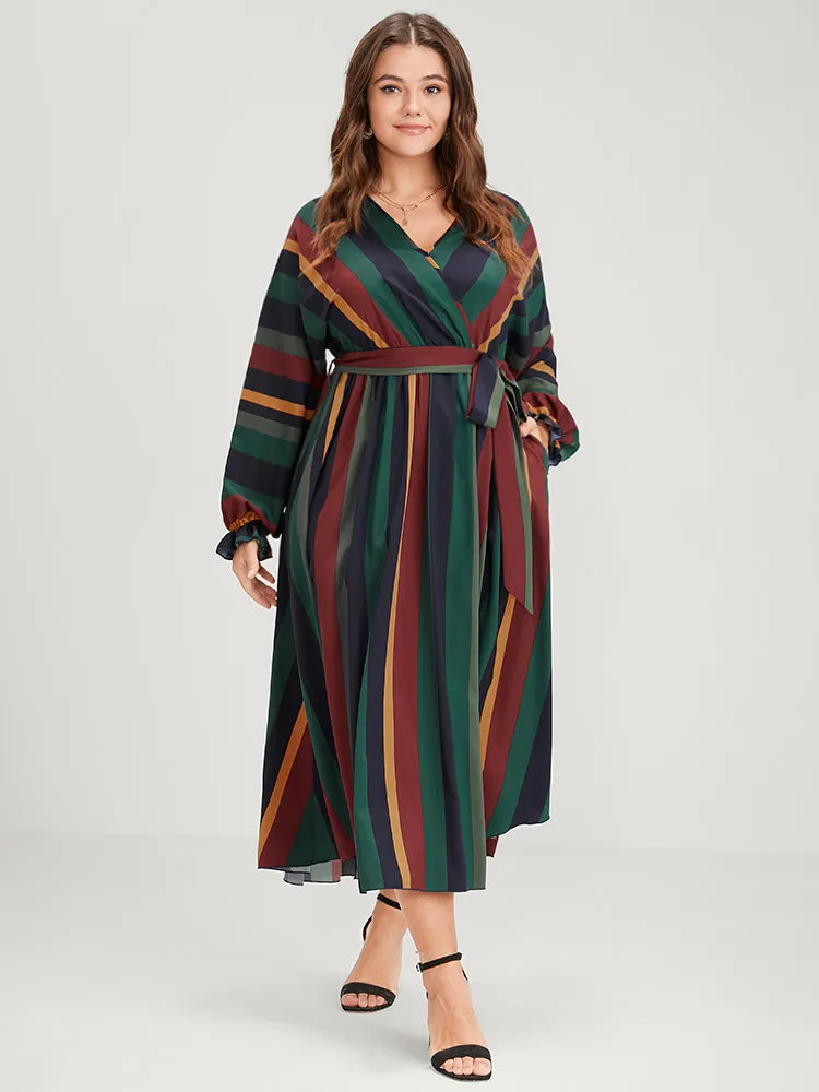 Striped Pocket Dolman Sleeve Wrap Button Flutter Belted Split Dress sold by Bloomchic product image thumbnail 4