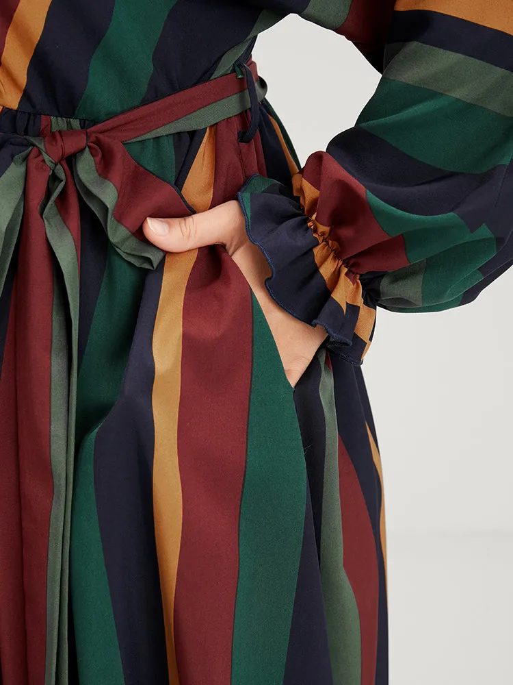 Striped Pocket Dolman Sleeve Wrap Button Flutter Belted Split Dress sold by Bloomchic product image thumbnail 5