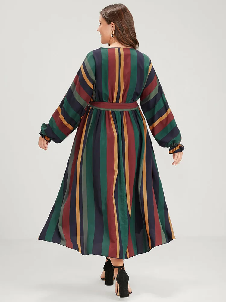 Striped Pocket Dolman Sleeve Wrap Button Flutter Belted Split Dress sold by Bloomchic product image thumbnail 2