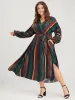 Striped Pocket Dolman Sleeve Wrap Button Flutter Belted Split Dress sold by Bloomchic