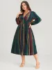 Striped Lantern Sleeve Pocket Button Front Midi Dress sold by Bloomchic