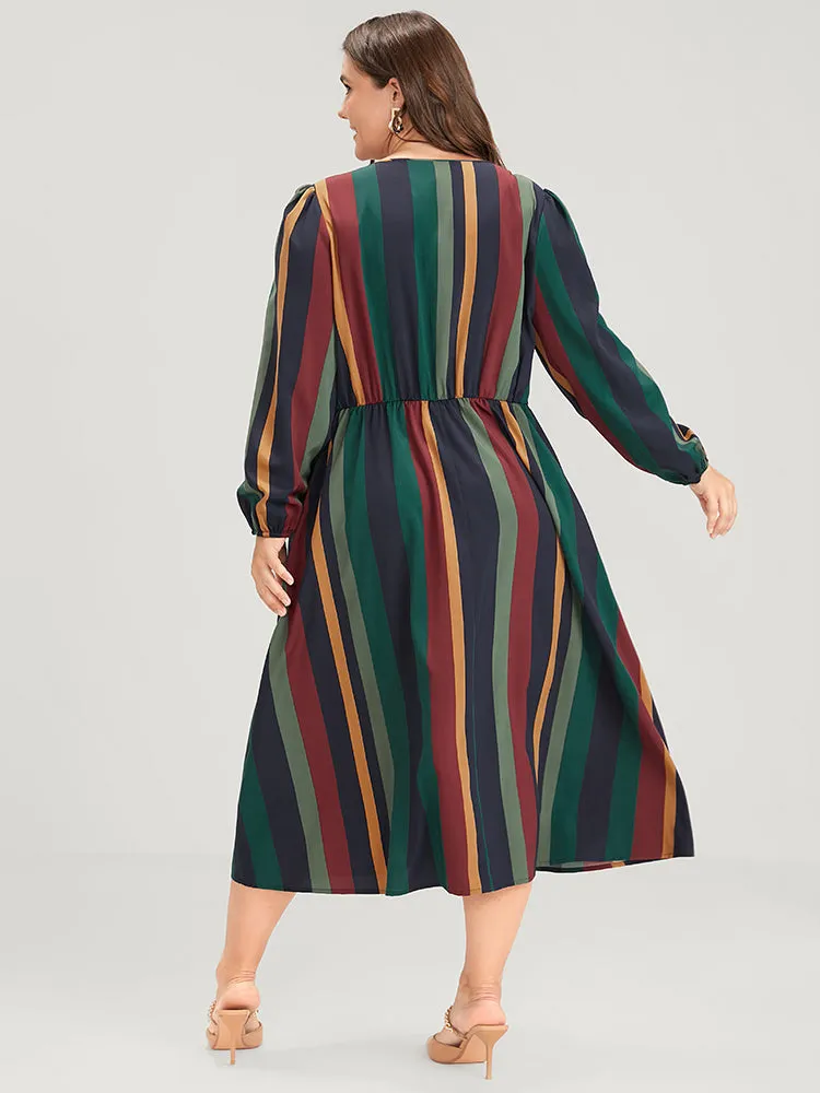 Striped Lantern Sleeve Pocket Button Front Midi Dress sold by Bloomchic product image thumbnail 4