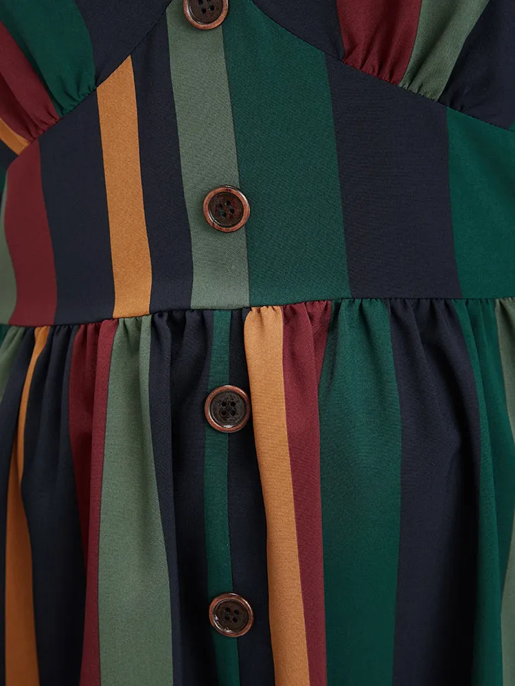 Striped Lantern Sleeve Pocket Button Front Midi Dress sold by Bloomchic product image thumbnail 5