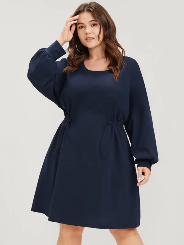 Solid Drawstring Waist Drop Shoulder Sweatshirt Dress sold by Bloomchic