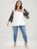 Solid Patchwork Floral Flounce Sleeve V Neck Blouse sold by Bloomchic