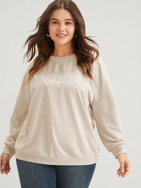 Solid Letter Embroidered Drop Shoulder Sweatshirt sold by Bloomchic