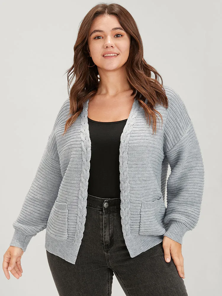 Solid Pointelle Knit Pocket Cable Knit Open Front Cardigan sold by Bloomchic