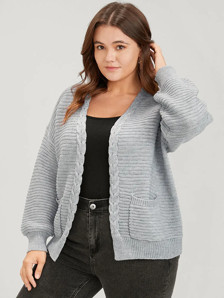 Solid Pointelle Knit Pocket Cable Knit Open Front Cardigan sold by Bloomchic product image thumbnail 2