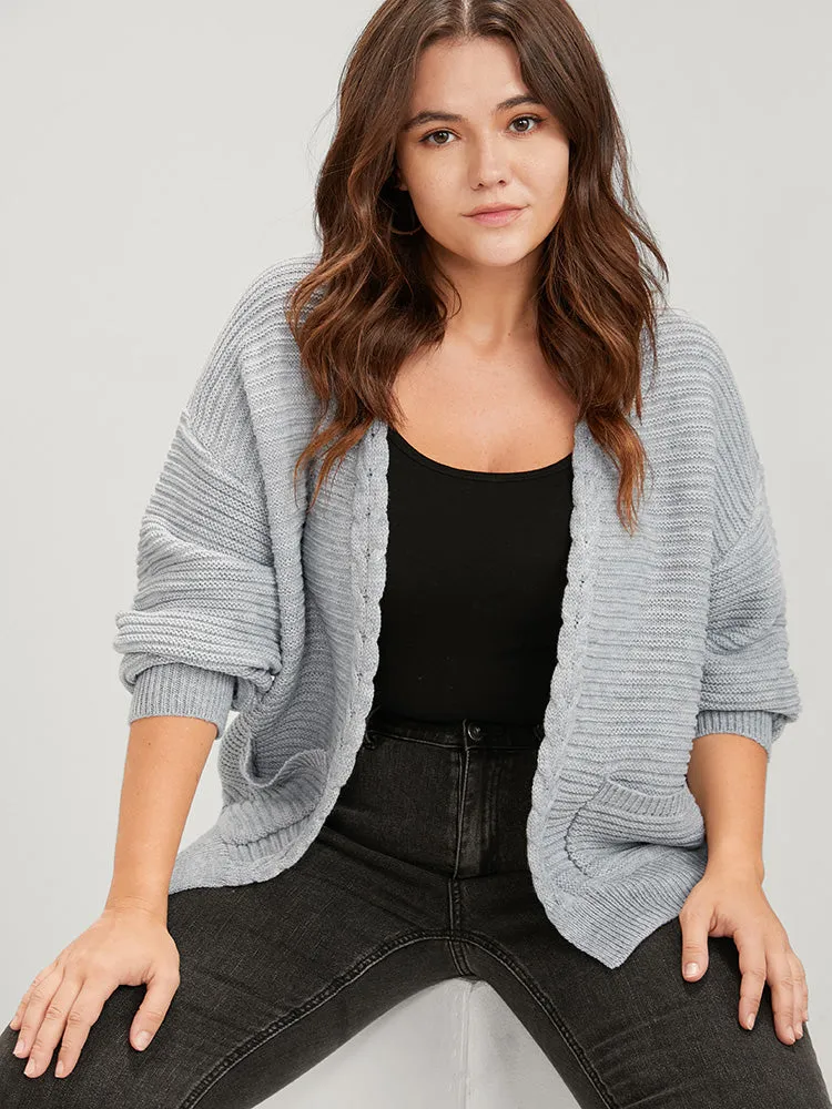 Solid Pointelle Knit Pocket Cable Knit Open Front Cardigan sold by Bloomchic product image thumbnail 3