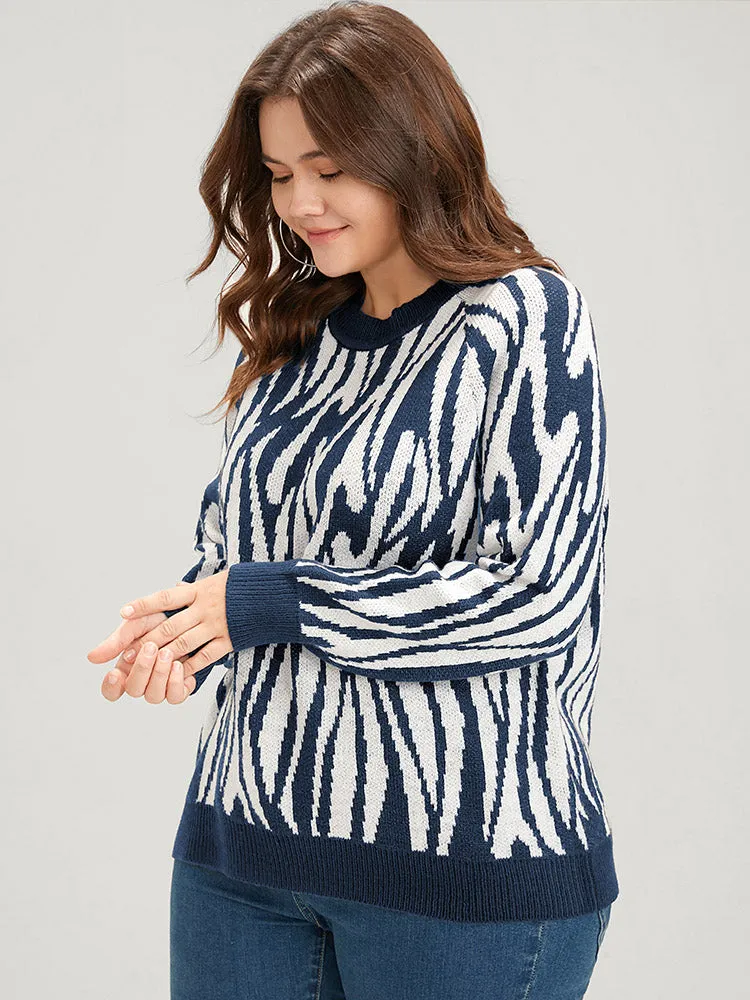 Zebra Print Pointelle Knit Raglan Sleeve Jacquard Knit Top sold by Bloomchic product image thumbnail 3