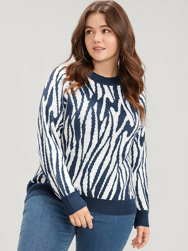Zebra Print Pointelle Knit Raglan Sleeve Jacquard Knit Top sold by Bloomchic product image thumbnail 4