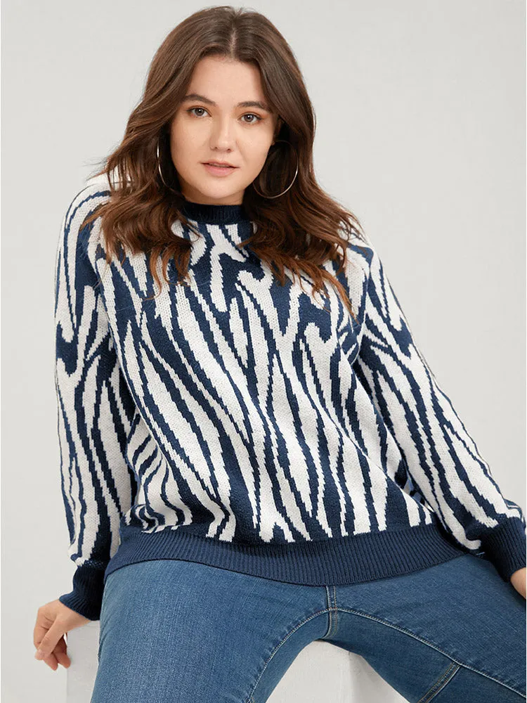 Zebra Print Pointelle Knit Raglan Sleeve Jacquard Knit Top sold by Bloomchic
