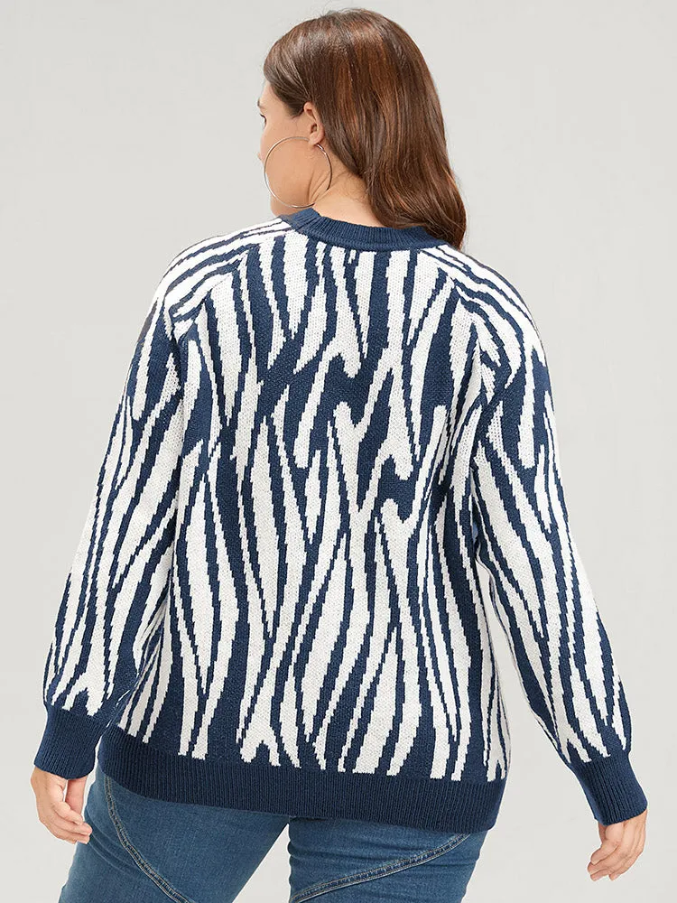 Zebra Print Pointelle Knit Raglan Sleeve Jacquard Knit Top sold by Bloomchic product image thumbnail 5