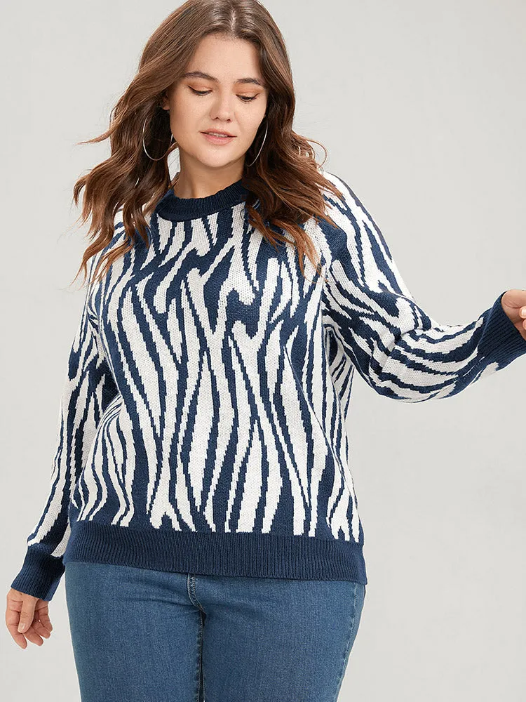 Zebra Print Pointelle Knit Raglan Sleeve Jacquard Knit Top sold by Bloomchic product image thumbnail 2
