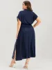 Striped Contrast Pocket Dolman Sleeve Button Up Belted Dress sold by Bloomchic
