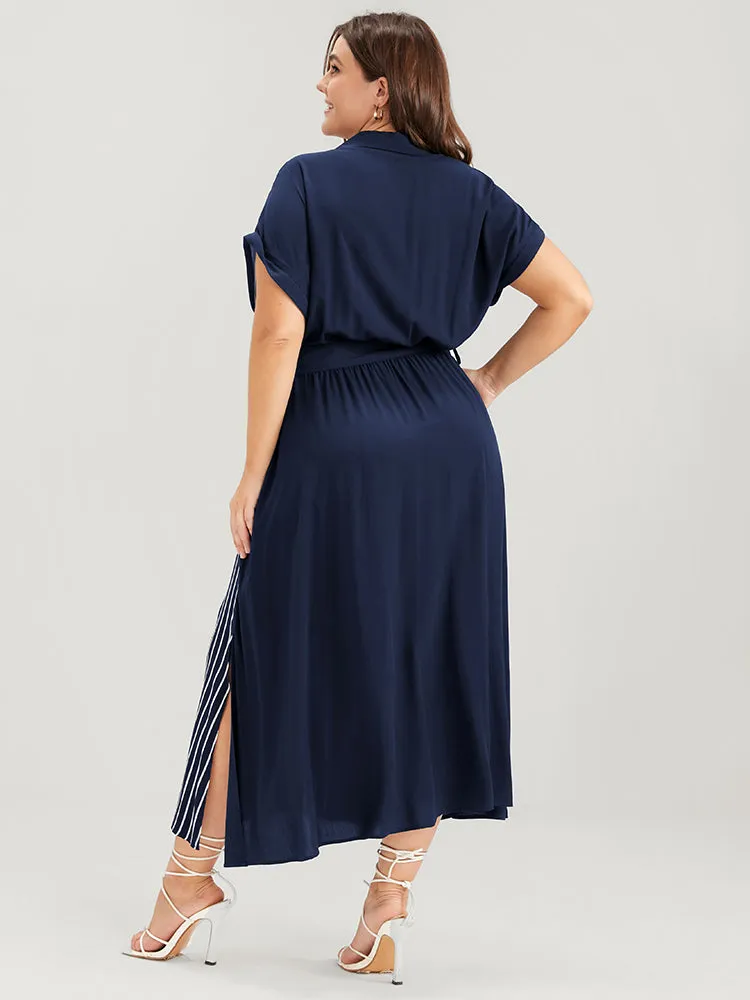 Striped Contrast Pocket Dolman Sleeve Button Up Belted Dress sold by Bloomchic product image thumbnail 4