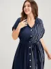 Striped Contrast Pocket Dolman Sleeve Button Up Belted Dress sold by Bloomchic