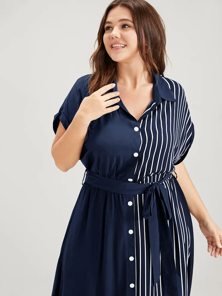 Striped Contrast Pocket Dolman Sleeve Button Up Belted Dress sold by Bloomchic product image thumbnail 5