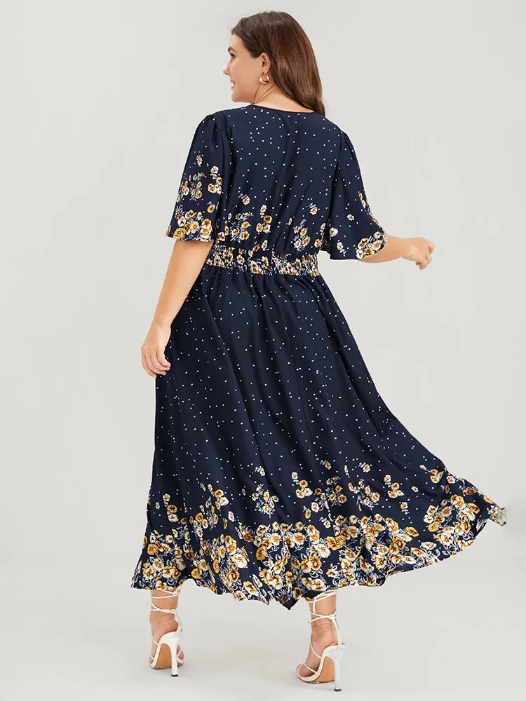 Floral Pocket Split Hem Flutter Shirred Maxi Dress sold by Bloomchic product image thumbnail 5