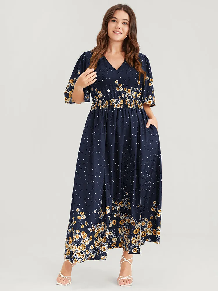 Floral Pocket Split Hem Flutter Shirred Maxi Dress sold by Bloomchic product image thumbnail 3