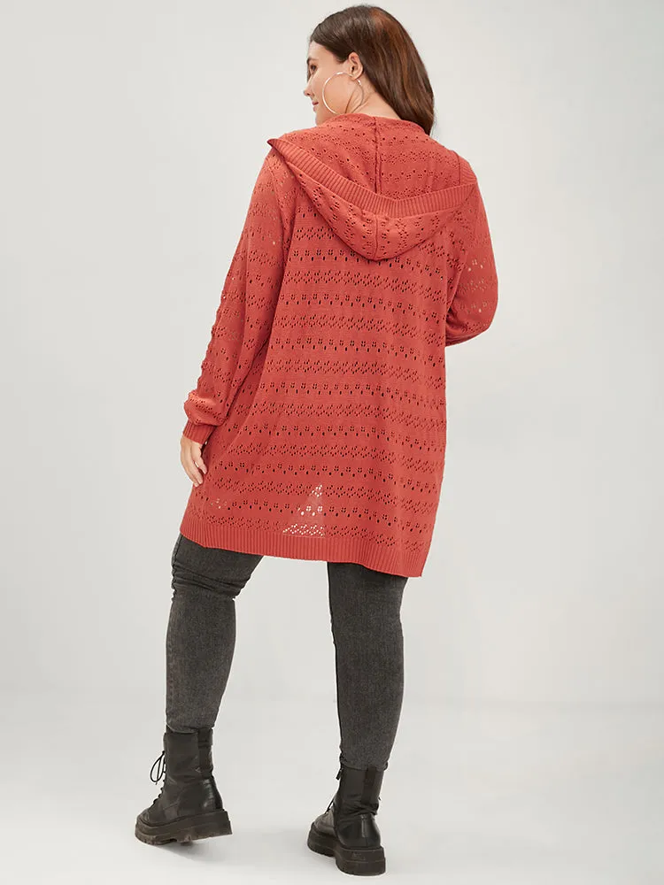 Plain Pointelle Knit Pocket Crochet Open Front Hooded Cardigan sold by Bloomchic product image thumbnail 5