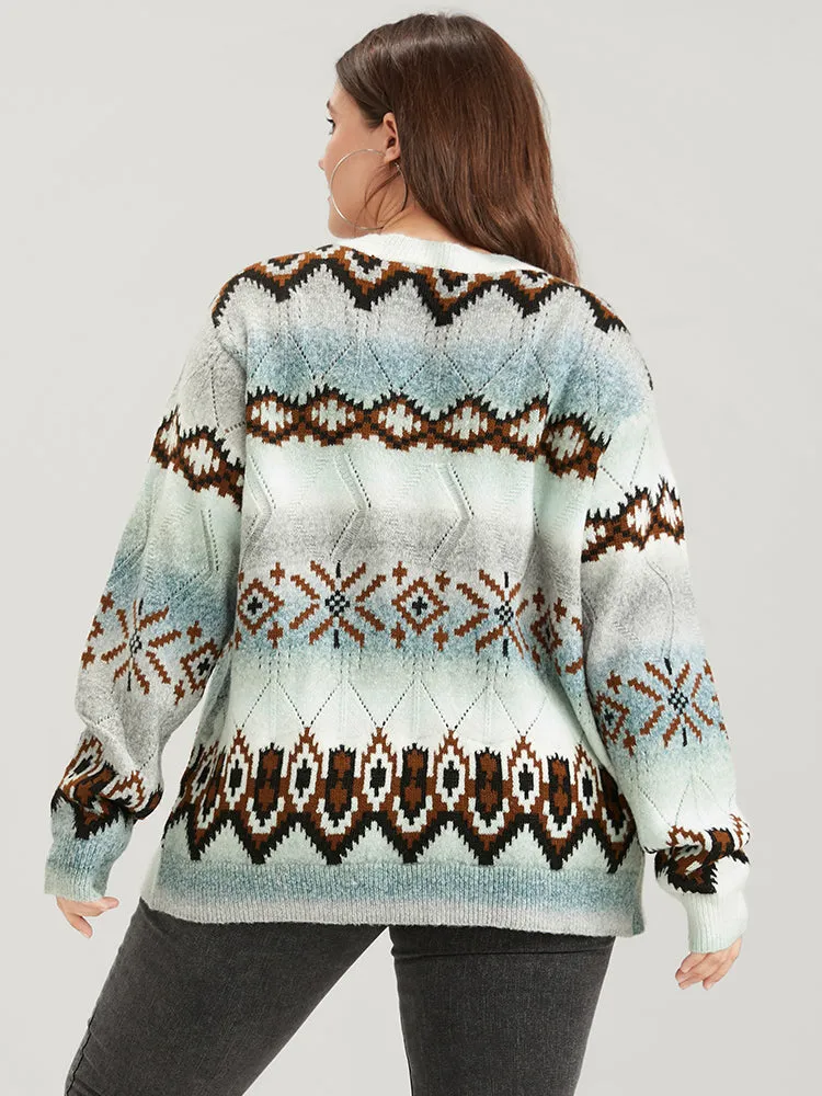 Geometric Print Super Soft Plush Knit Button Front Cardigan sold by Bloomchic product image thumbnail 5