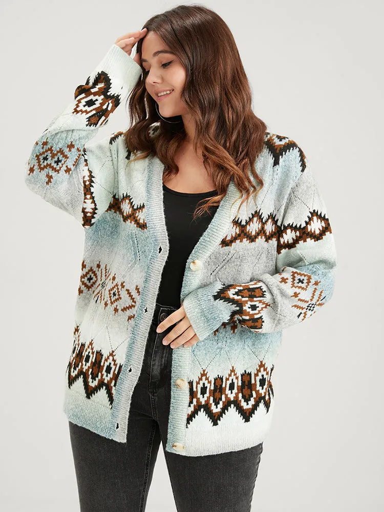 Geometric Print Super Soft Plush Knit Button Front Cardigan sold by Bloomchic product image thumbnail 2