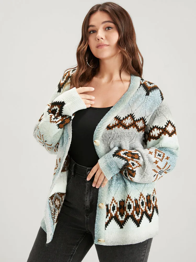 Geometric Print Super Soft Plush Knit Button Front Cardigan sold by Bloomchic product image thumbnail 3
