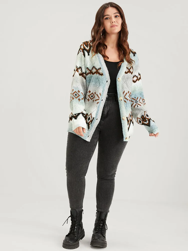 Geometric Print Super Soft Plush Knit Button Front Cardigan sold by Bloomchic product image thumbnail 4