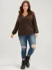 Contrast Trim Pointelle Knit  V Neck Lantern Sleeve Knit Top sold by Bloomchic