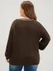 Contrast Trim Pointelle Knit  V Neck Lantern Sleeve Knit Top sold by Bloomchic