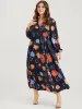 Floral Button Split Lantern Sleeve Pocket Flutter Wrap Maxi Dress sold by Bloomchic